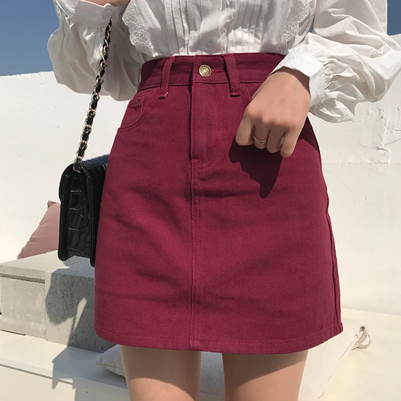 Женская джинсовая мини юбка универсальная однотонная трапециевидная с высокой