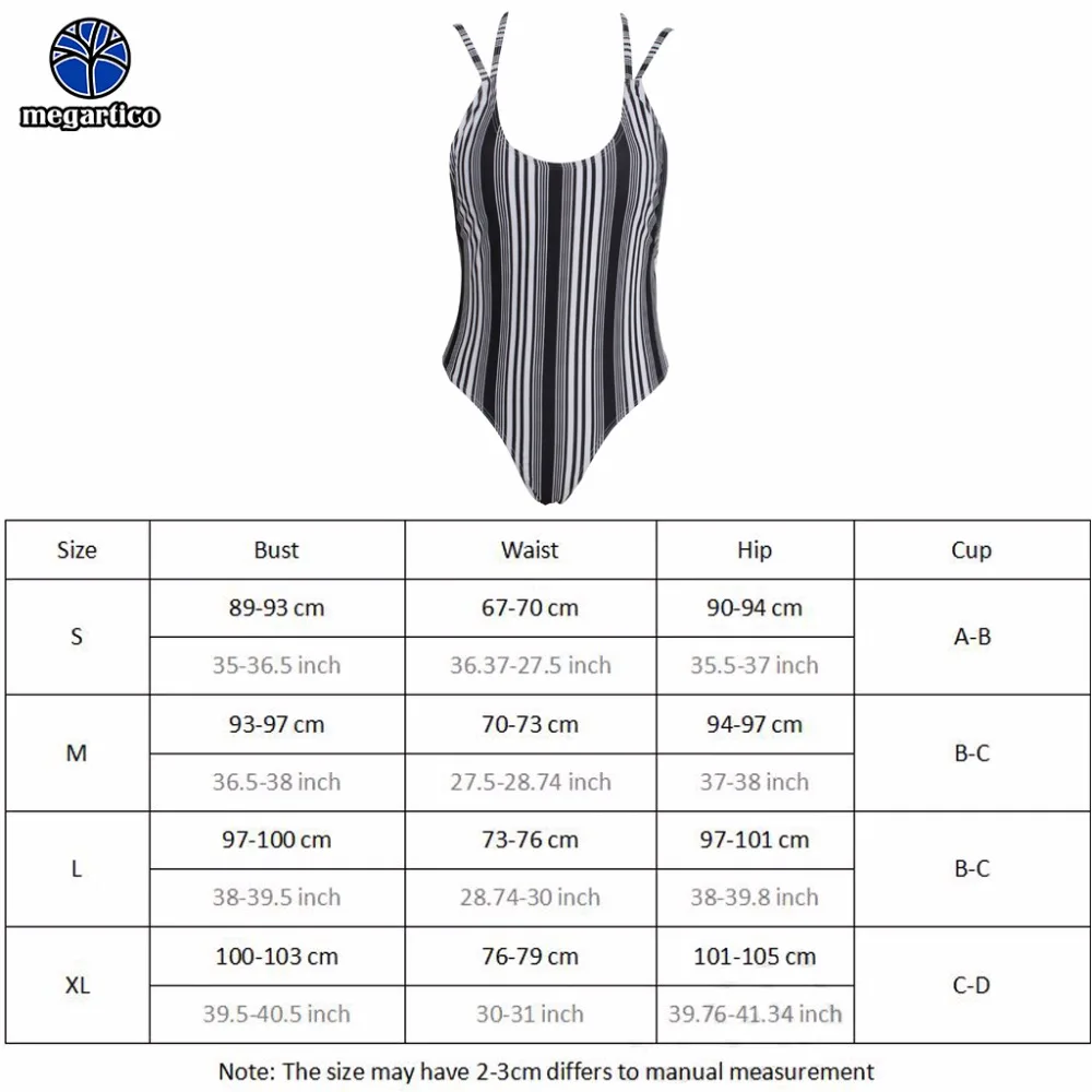 Женский купальник Megartico черный белый в полоску с открытой спиной бандажный