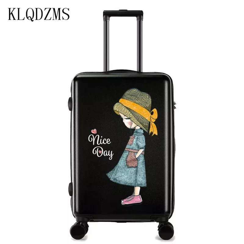 KLQDZMS 20/24 дюймов ABS+ PC мультфильм девушки Дорожный чемодан кабина Sipnner чемодан на колесиках с колесиком
