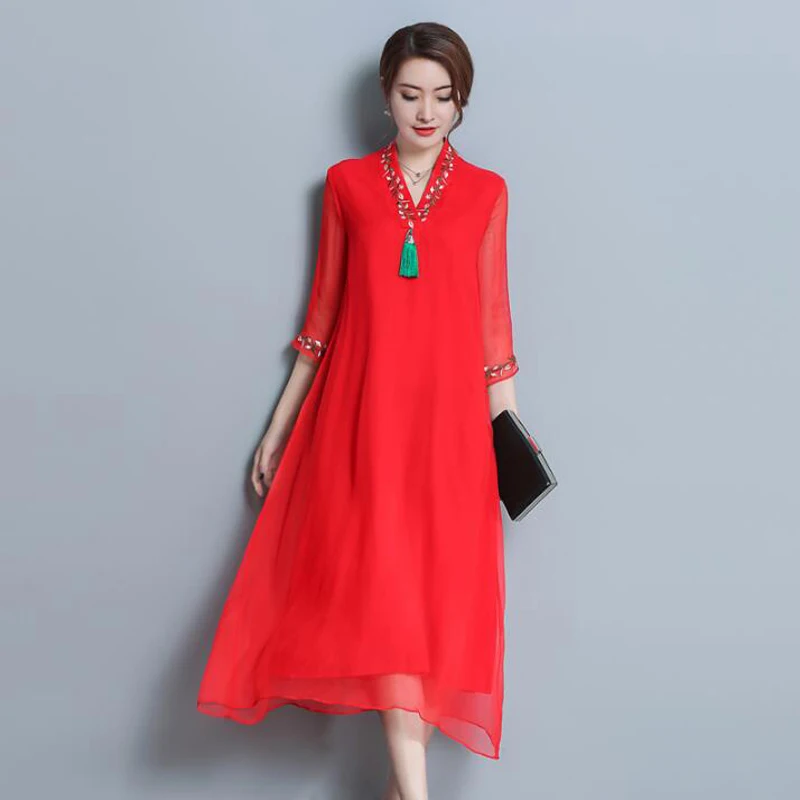 Летнее платье новинка шелковые шифоновые платья больших размеров в китайском