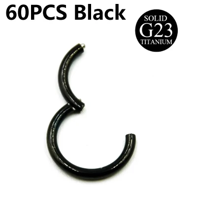 60PCS Black BOG-Лидер продаж 60 шт. G23 титановое шарнирное сегментное кольцо перегородка кликер нос губы ниппель кольцо уха хряща трагус пирсинг ювелирные изделия - Окраска металла: 60PCS Black