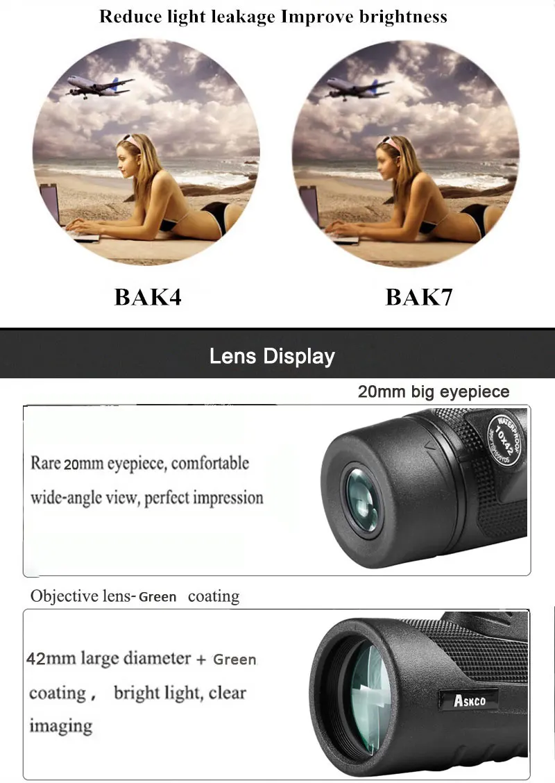 Askco 10X42 HD монокулярный телескоп мощный ручной Монокуляр охотничий зрительный прицел для наружного наблюдения за птицами с отверстием для штатива