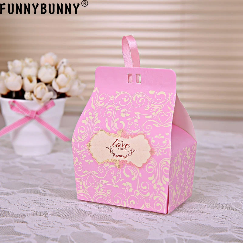FUNNYBUNNY 5 шт розовые свадебные подарки конфетная коробка шоколада W ленты Сладкие