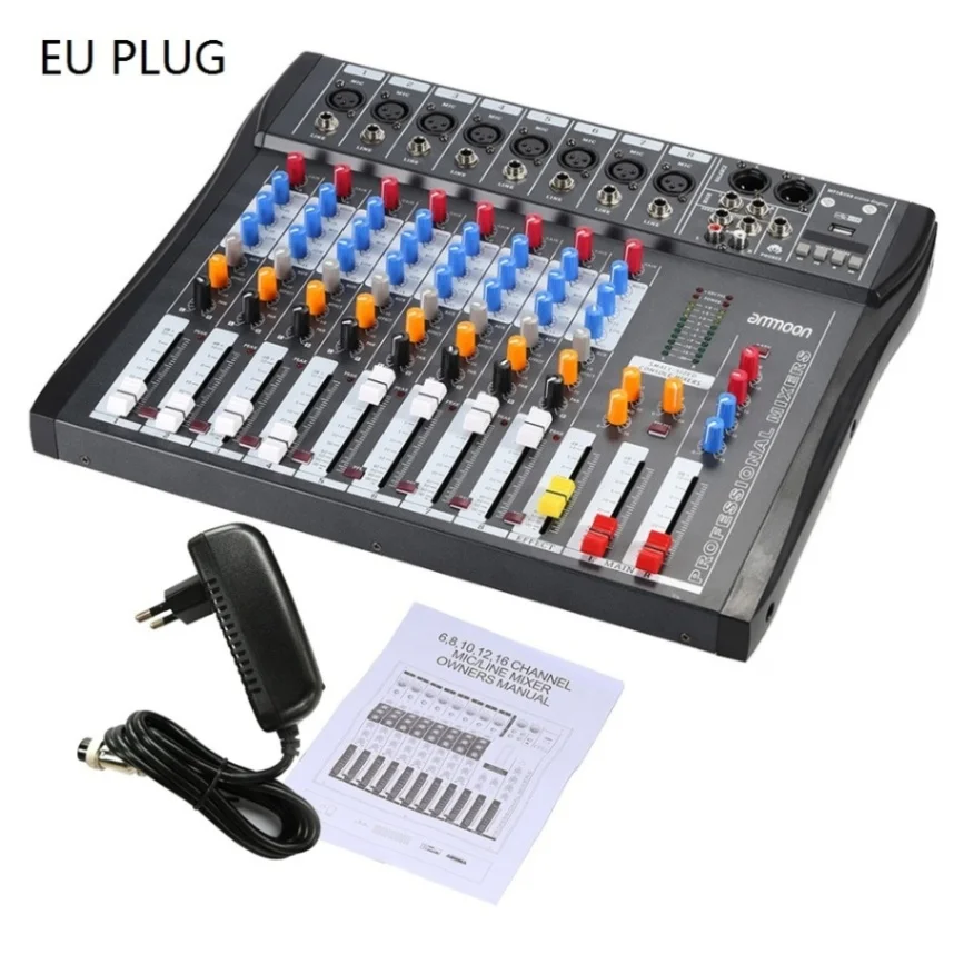 EU PLUG Ammoon CT80S-USB 8 канальный микшер цифровой микрофон линия микшерный пульт с 48В Мощность для Запись для ди-Джея свет для сцены парти караоке музыкальный плеер - Цвет: EU PLUG