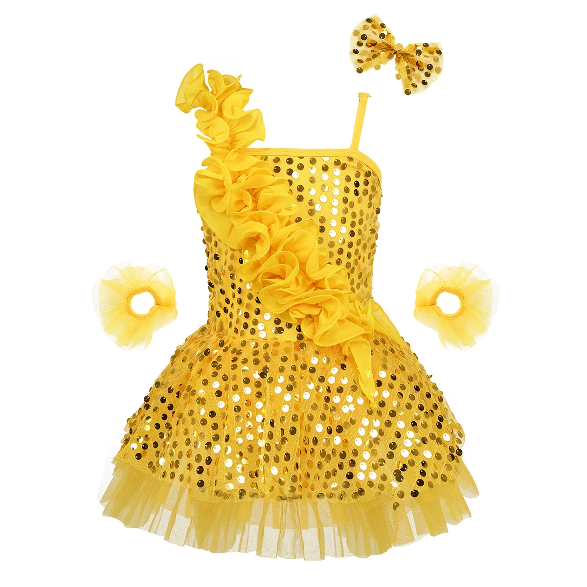 Yellow Детское блестящее платье с блестками для девочек, костюмы для бальных танцев, латинских танцев, джазовых выступлений, детское балетное Сетчатое платье-пачка - Цвет: Yellow