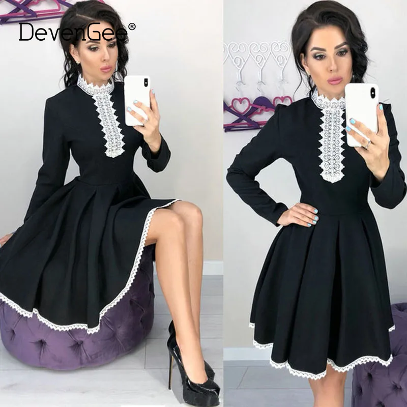 Женское кружевное платье-туника DevenGee элегантное винтажное мини-платье с длинным