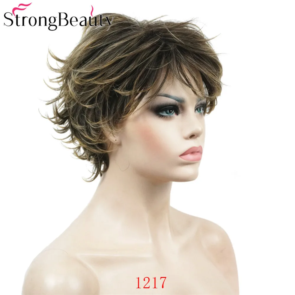 StrongBeauty короткие прямые синтетические монолитный парик коричневый/Блонд смешанный слоистый Стрижка волос натуральные парики