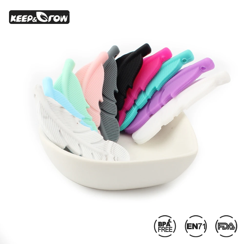 

100pcs Feather Silicone Beads Baby Teethers BPA Free Chewable Necklace Pendant Food Grade Baby Teething Beads Shower Gifts