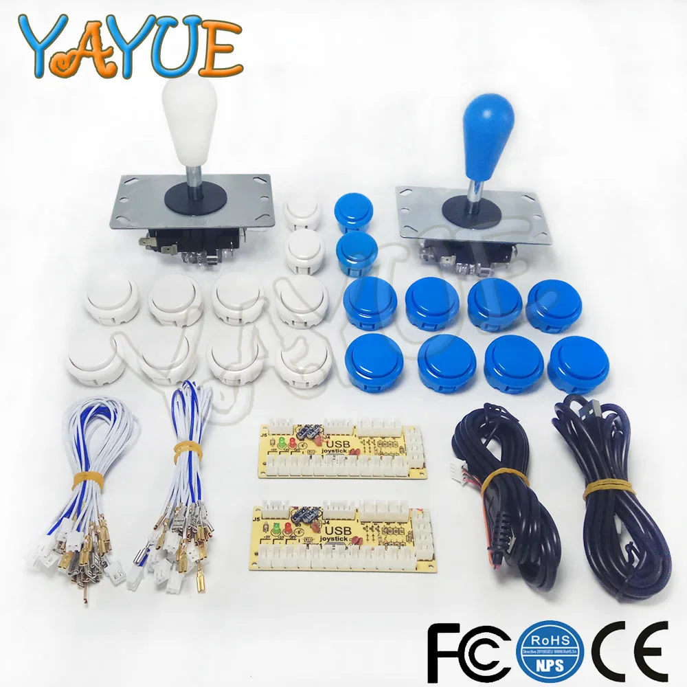 White and Blue Kit 1 Нулевая задержка USB энкодер для ПК аркадный джойстик Кнопки DIY Kit с 2pin кабелями 8 способ 5pin джойстик для Mame Jamma машина - Цвет: White and Blue Kit 1