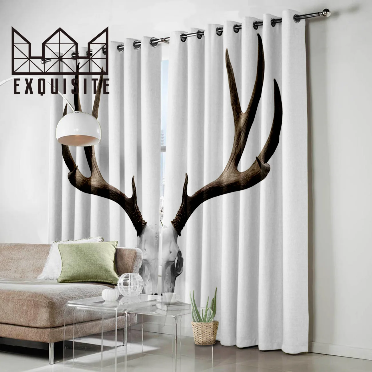 Изысканные шторы для дома олень череп голова животного рога белый полиэстер
