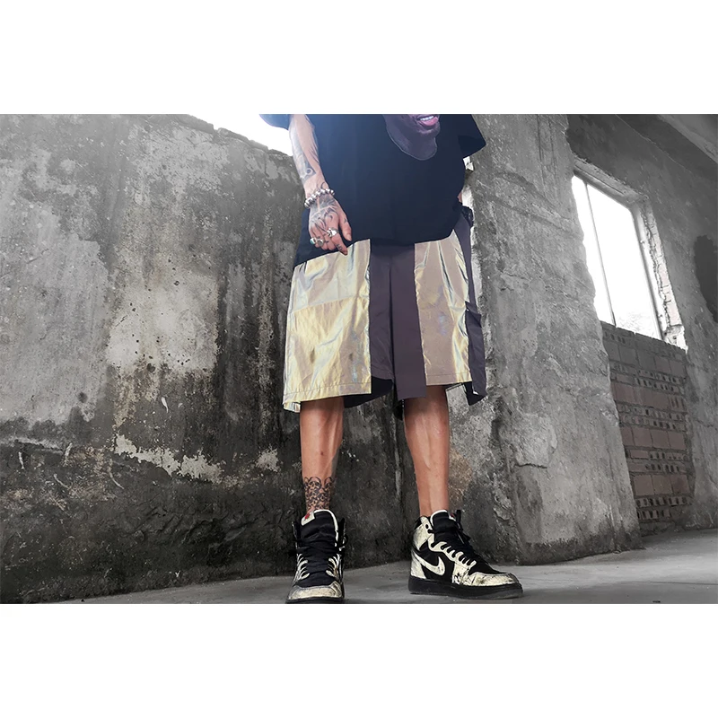 Мужские лоскутные светоотражающие шорты в стиле хип-хоп новые летние свободные с