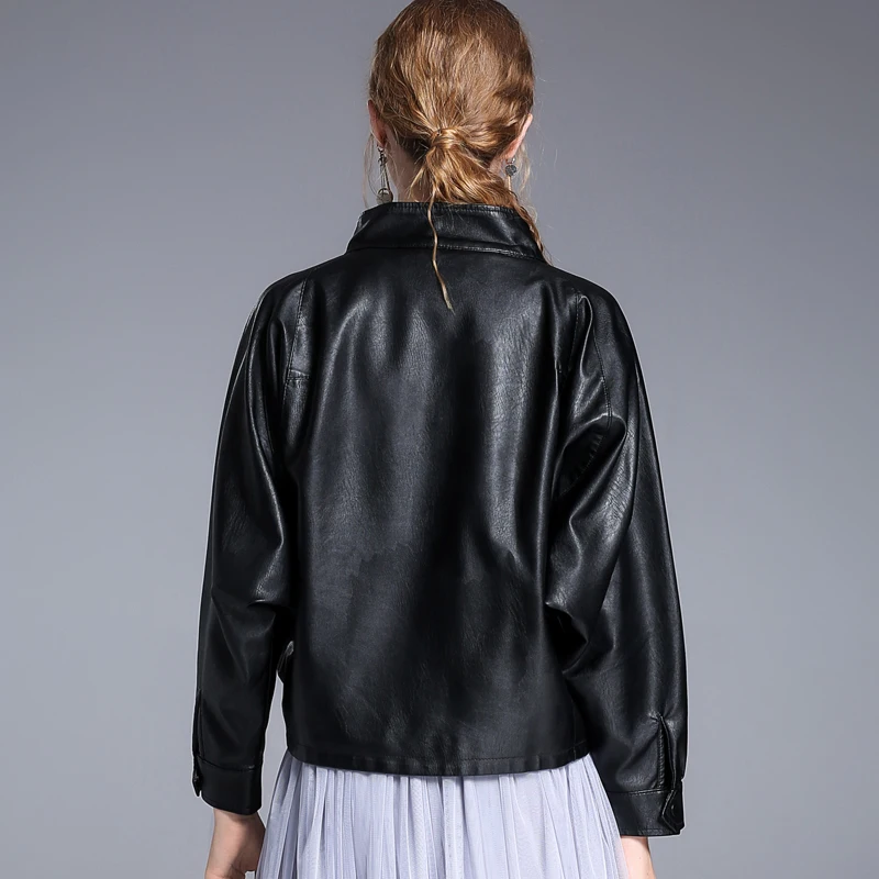 

New Autumn Women Pu Leather Jacket Washed Zipper Biker Coat Short Design Punk Faux Motorcycle Leather Jackets Female