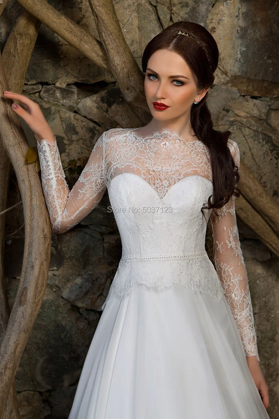 Шифоновый с длинным рукавом Vestido De Noiva Свадебные платья аппликации из кружева