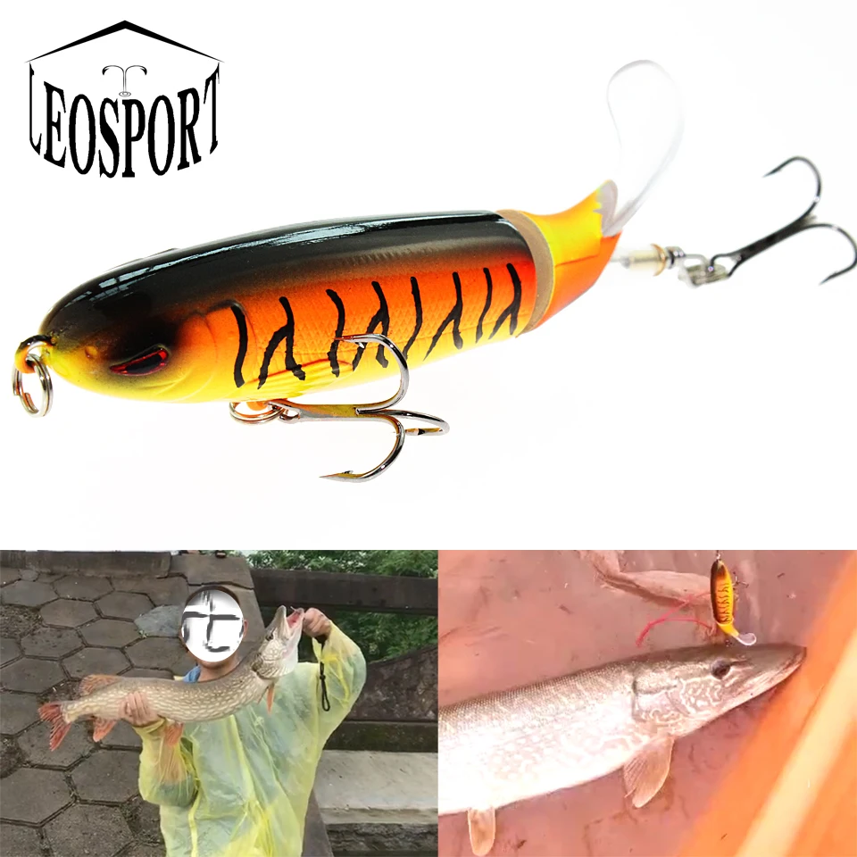 

LEOSPORT Whopper Popper 9cm 13g Topwater Fishing Lure Artificial Hard Bait 3D Eyes Plopper Soft Rotating Tail Fishing Tackle
