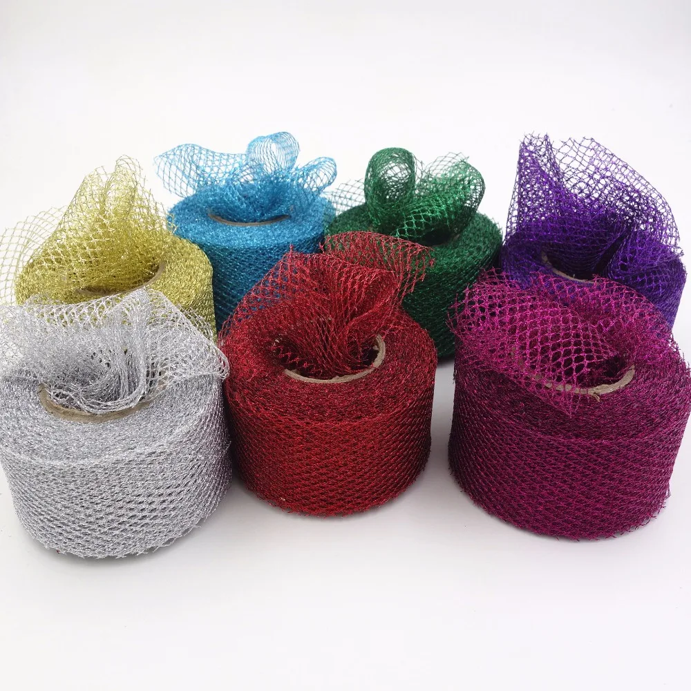 Сверкающая сетчатая Тюлевая рулон с алмазным отверстием 5 см 25 ярдов для