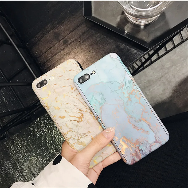 QINUO 360 градусов полный Чехол для iPhone 5 6 6s 8 7 Plus модный мраморный матовый чехол с