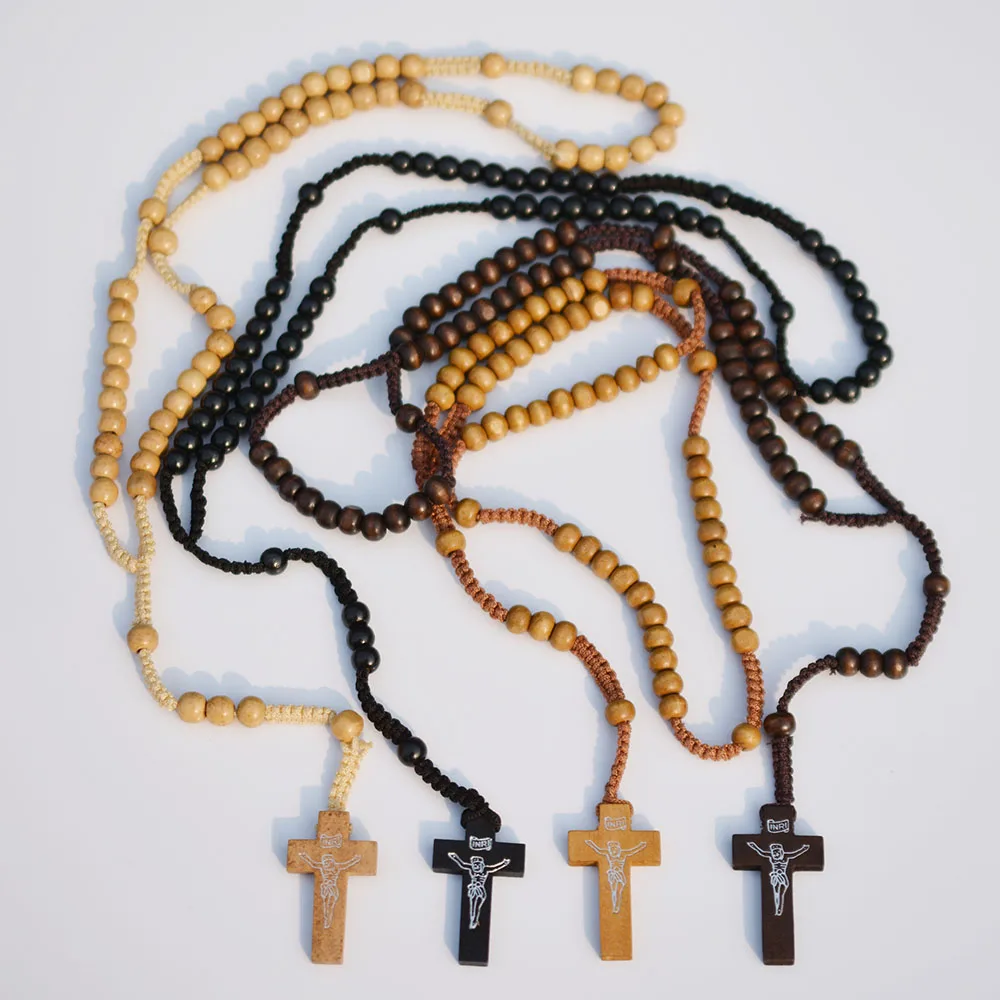 

10pcs hand-woven Wooden Beads Religious jewelry Necklace Rosary Jesus gifts