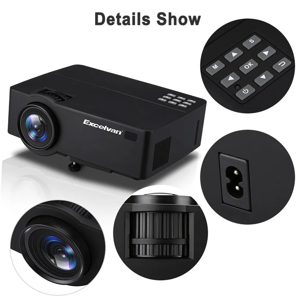 Проектор Excelvan E08 E09 для домашнего кинотеатра 1080P (опционально Android OS Bluetooth Wi Fi