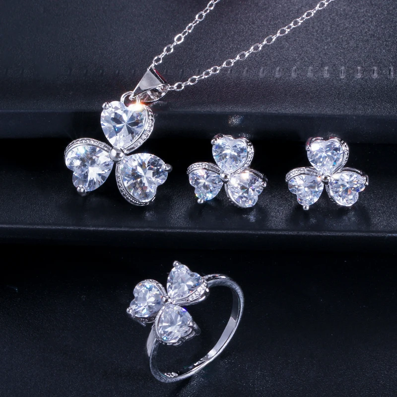 CWWZircons Милая любовь сердце форма микс фиолетовый розовый кубический цирконий камень кольца ожерелье серьги Модный Дамский ювелирный набор T329