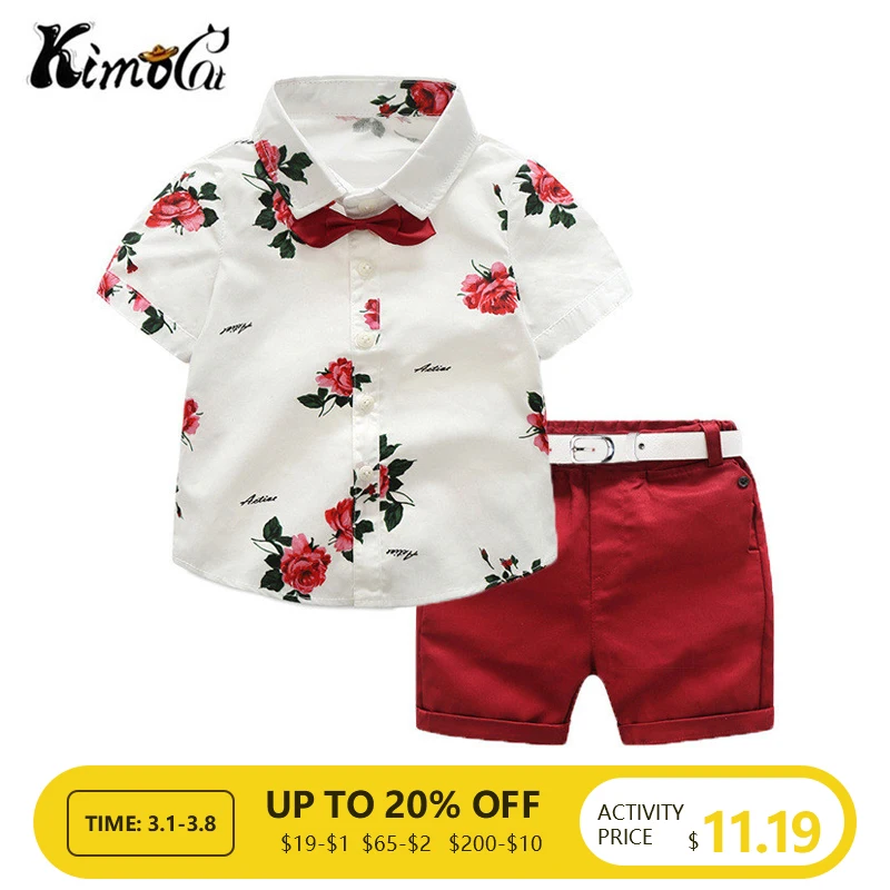 Kimocat/летние комплекты одежды для мальчиков комплект детей детская одежда рубашка