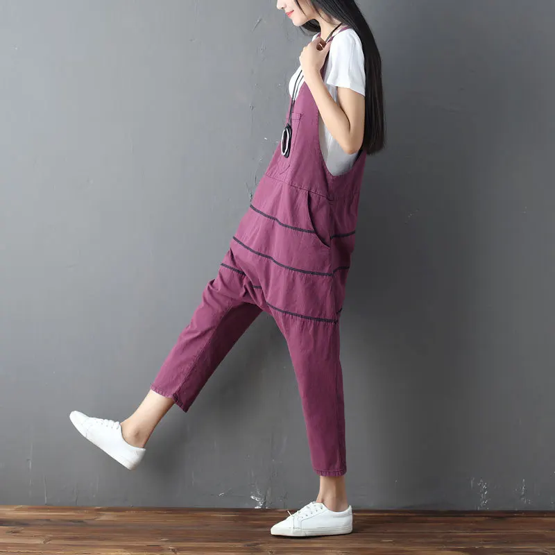 Женский комбинезон на бретельках шаровары без рукавов Свободный синий джинсовый