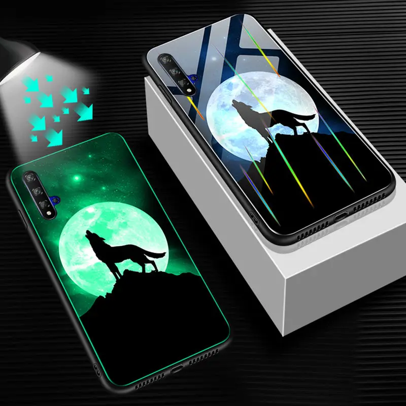 7 Светящийся чехол для телефона huawei Honor 20, чехол, светящаяся задняя крышка из закаленного стекла для huawei Honor 20 Pro, чехол, силиконовый чехол - Цвет: 7