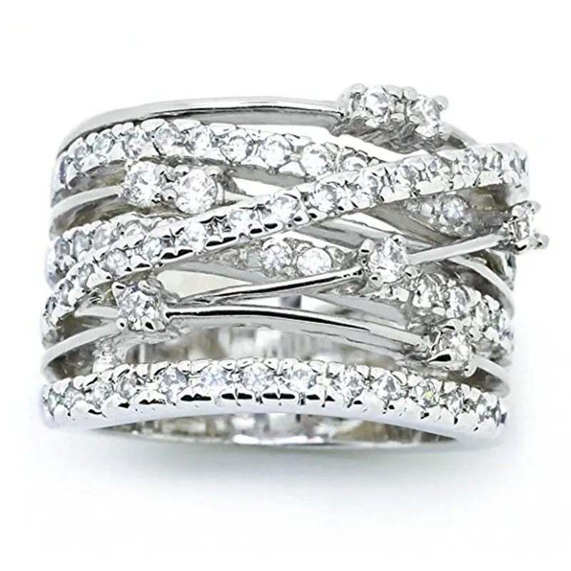 2 Модные широкие кольца anillos Cross для женщин, розовое золото, серебряное кольцо из циркона, многослойное кольцо на палец, бижутерия, ювелирные изделия, размер 5-12, bague - Цвет основного камня: 2