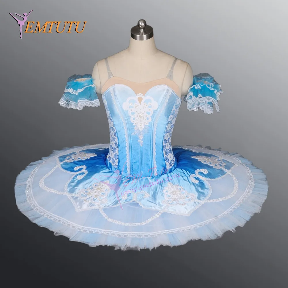 Adult Professional Ballet Tutu Deep Blue Gold Russian Women A Shape Performance Ballet Tutus Professional Ballet Stage Costume