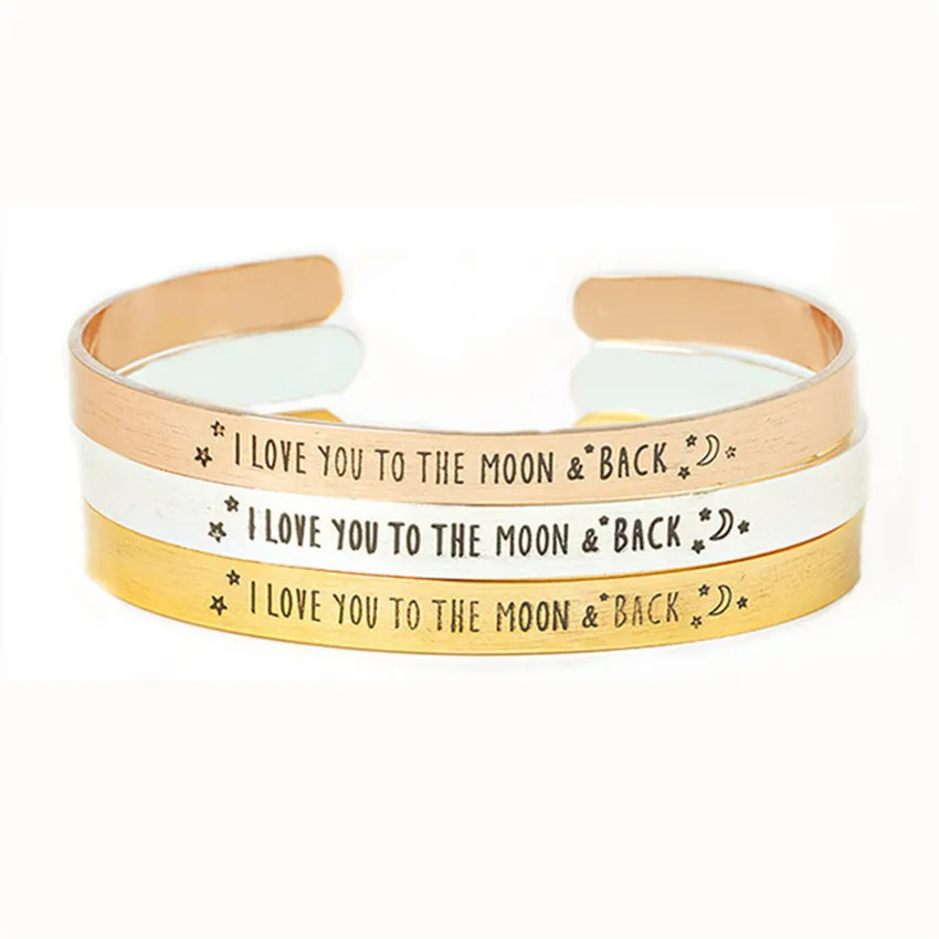 Мужские и женские браслеты из нержавеющей стали I Love You To The Moon & Back|gold bangle|gold fashion