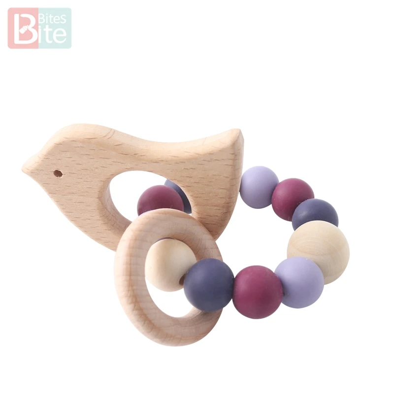 Bracelet Bird 1 шт., детский силиконовый браслет для прорезывания зубов, кролик, силиконовые бусины, круглое кольцо из натурального дерева, пищевой силикон, детский Прорезыватель - Цвет: Bracelet Bird