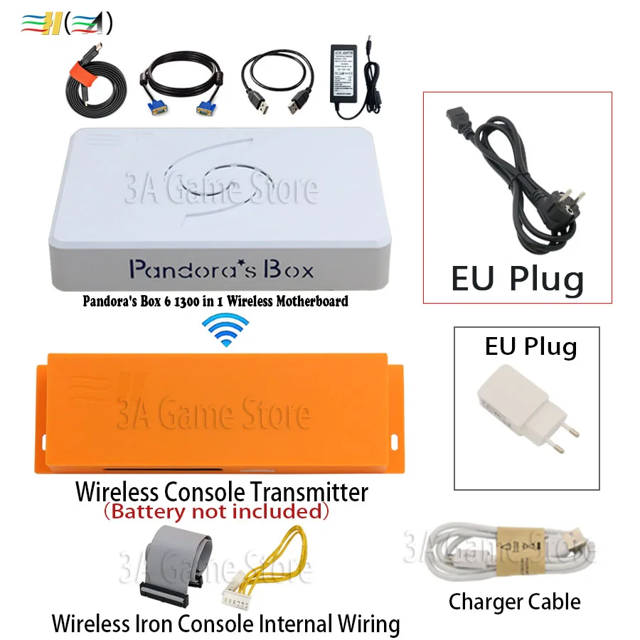 PB6w transmitter EU Pandora box 6 беспроводная версия материнской платы 1300 в 1 поддержка fba mame 3d игры для беспроводной аркадной консоли HDMI VGA USB к ПК ТВ - Цвет: PB6w transmitter EU