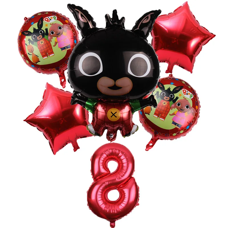 black 8 6 шт. 83*45 см Bing Банни фольгированные шары мультфильм кролик воздушные шары набор 32 дюймов номер ребенок 1-9 день рождения Декор принадлежности игрушки - Цвет: black 8