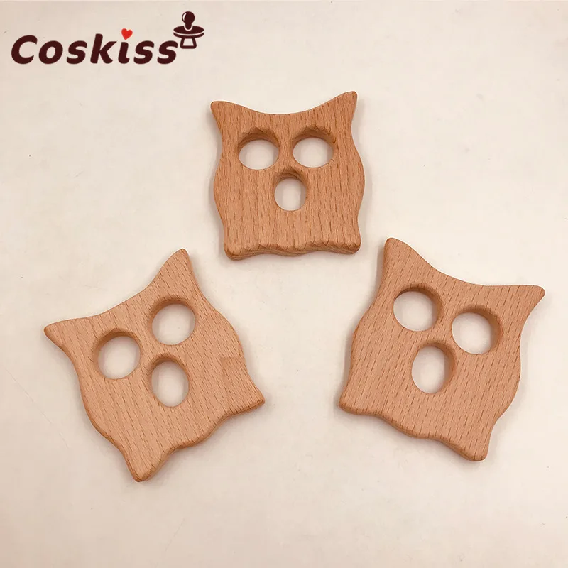 Baby Teether Wood Cat Shape Natrual Beech Wooden Owl Teething Toys Accessories Products Shower Gifts | Мать и ребенок