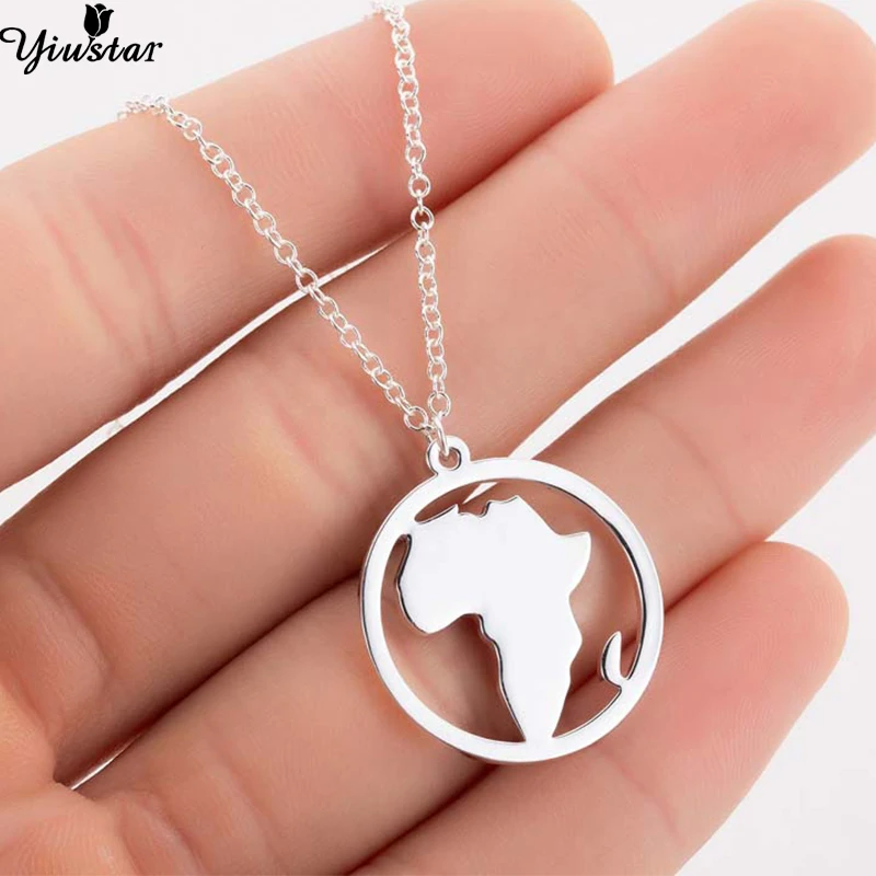 

Yiustar Round Shape South Africa World Map Necklace Stainless Steel Vintage Geometric Necklaces Pendants Circle Choker Jewelry