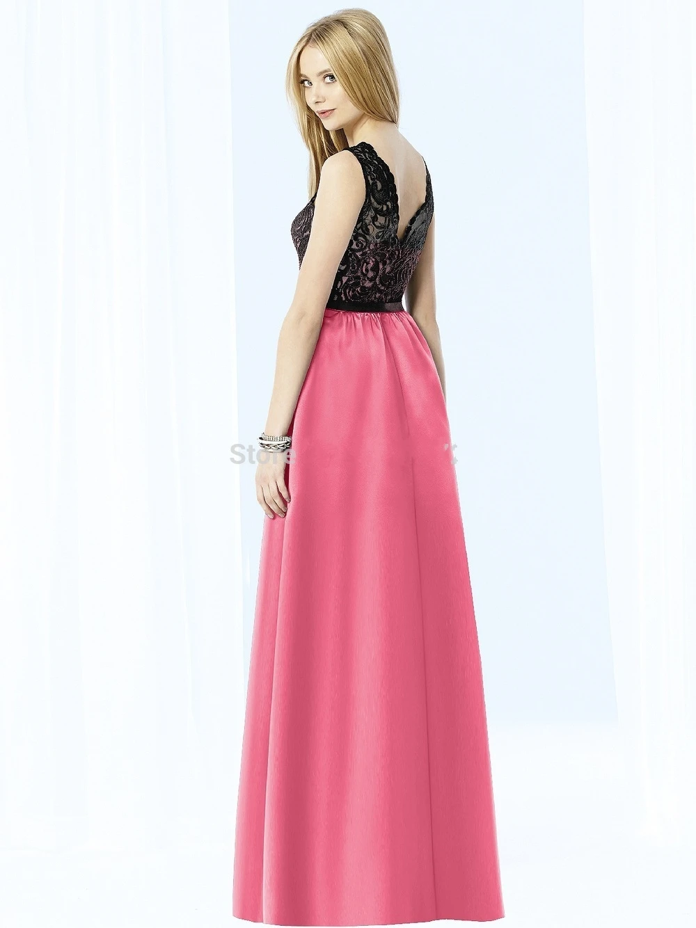 

Sexy Glamorous 2017 Black Lace Sash With Beaded Bridesmaid Dresses V-neck V Back Satin Prom Gown Full Length Custom Made WE018