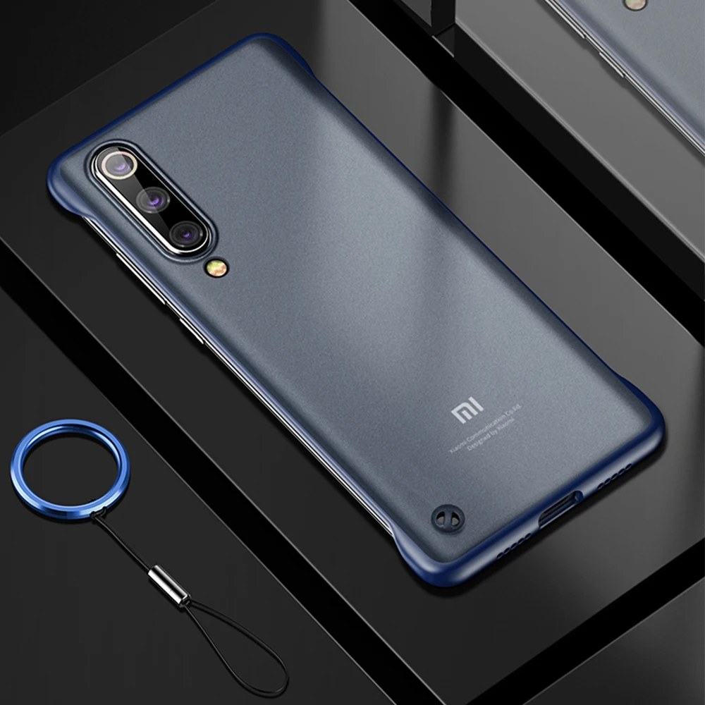 Синий Бескаркасный чехол для Xiaomi mi 9 9T Pro mi 9 SE Прозрачный чехол для Xiao mi Red mi K20 Pro акриловый матовый чехол с кольцевым ремешком - Цвет: Синий