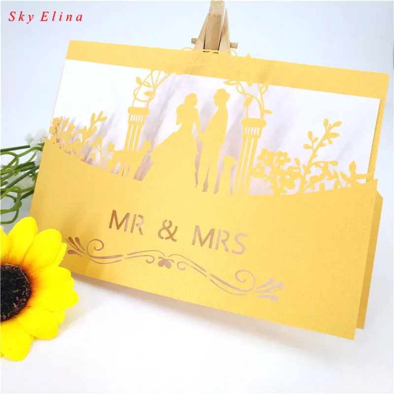 Белые приглашения жениха и невесты с лазерной резкой свадебные пригласительные