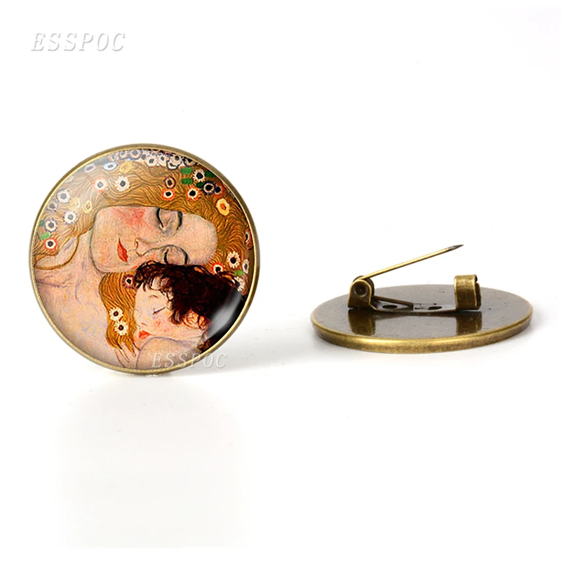 Женская и Мужская винтажная брошка Gustav Klimt стеклянная медная с кабошонами