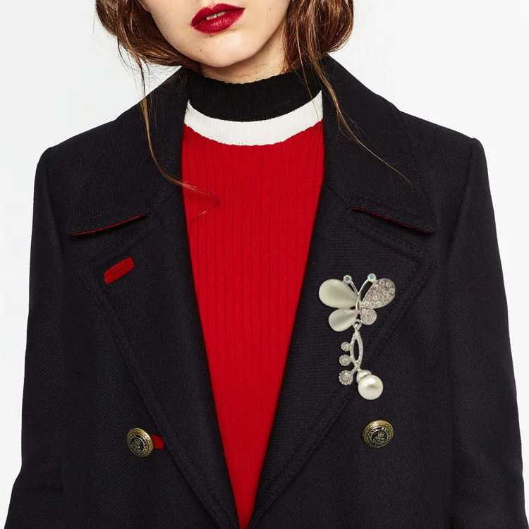 MZC прекрасный розовый опал Броши Булавки с бабочками Кристалл цинковый сплав