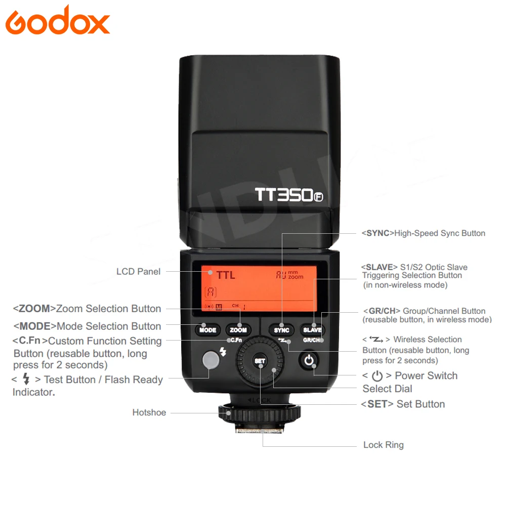 Godox TT350F Вспышка TTL HSS GN36 высокая скорость 1/8000S 2 4G Беспроводная система X TT350 Mini Speed lite