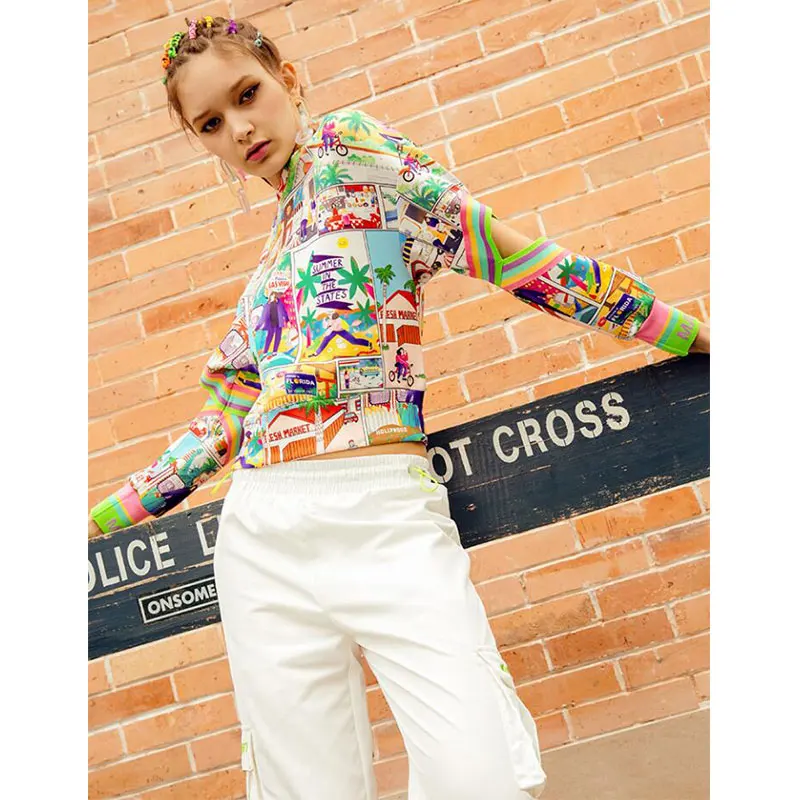 2019 Весенняя мода выдалбливают Кофты для женщин ландшафт острова узор