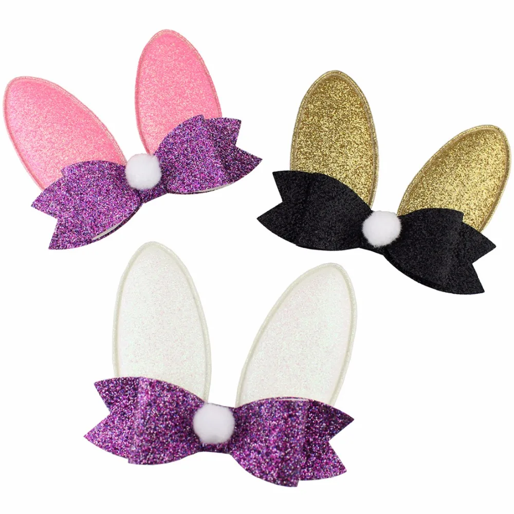 12 шт./лот пасхальные блестящие банты с ушками кролика для девочек повязка на