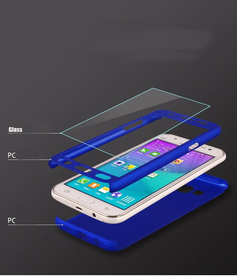 Жесткий чехол с полной защитой на 360 градусов закаленным стеклом для Samsung Galaxy Grand