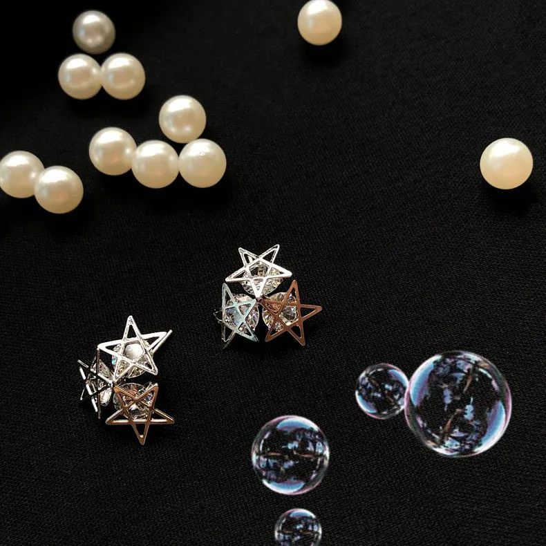 S925 Серебряные модные серьги-гвоздики с полой звездой корейские простые серьги со