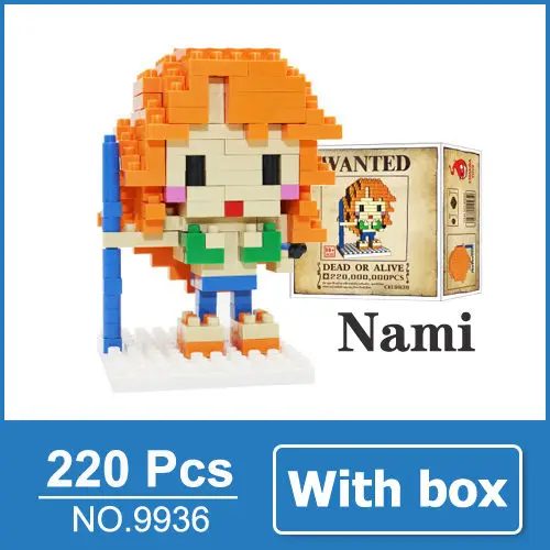 Nami with box One Piece Ван Пис фигурки из аниме Луффи Эйс Нами Зоро Чоппер Санджи Робин фигурки аниме игрушка мини конструктор подарок для детей парень - Цвет: Nami with box