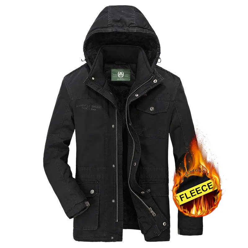 ZDH12A Black Плюс размер, M-5XL, Мужская зимняя утолщенная куртка с капюшоном цвета хаки, пальто, мужская повседневная брендовая хлопковая черная afs jeep, флисовая плотная куртка - Цвет: ZDH12A Black