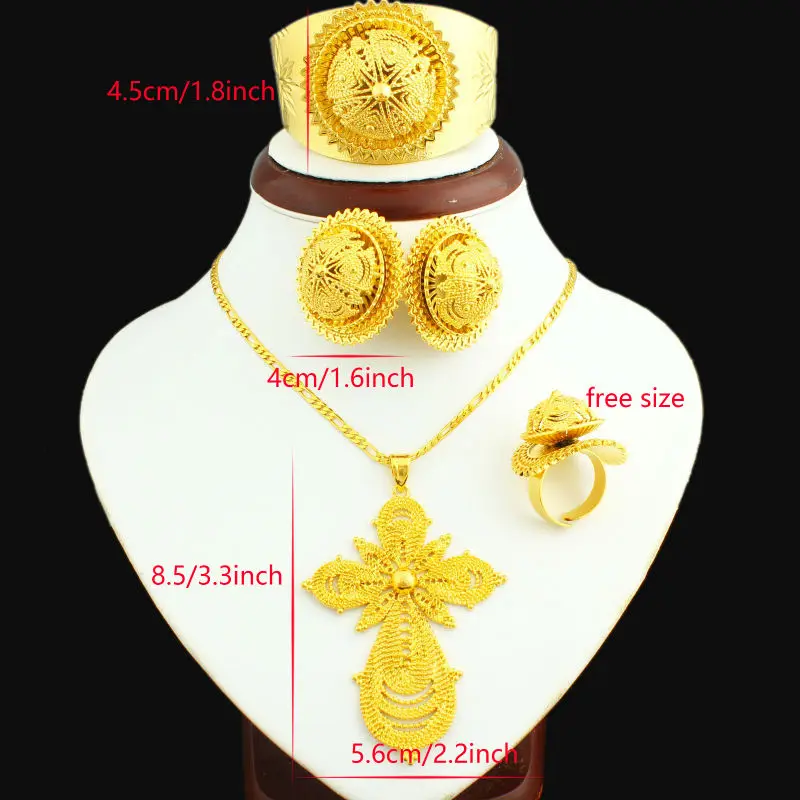 Новый большой комплект ювелирных изделий из эфиопского Креста 24 к золотого цвета