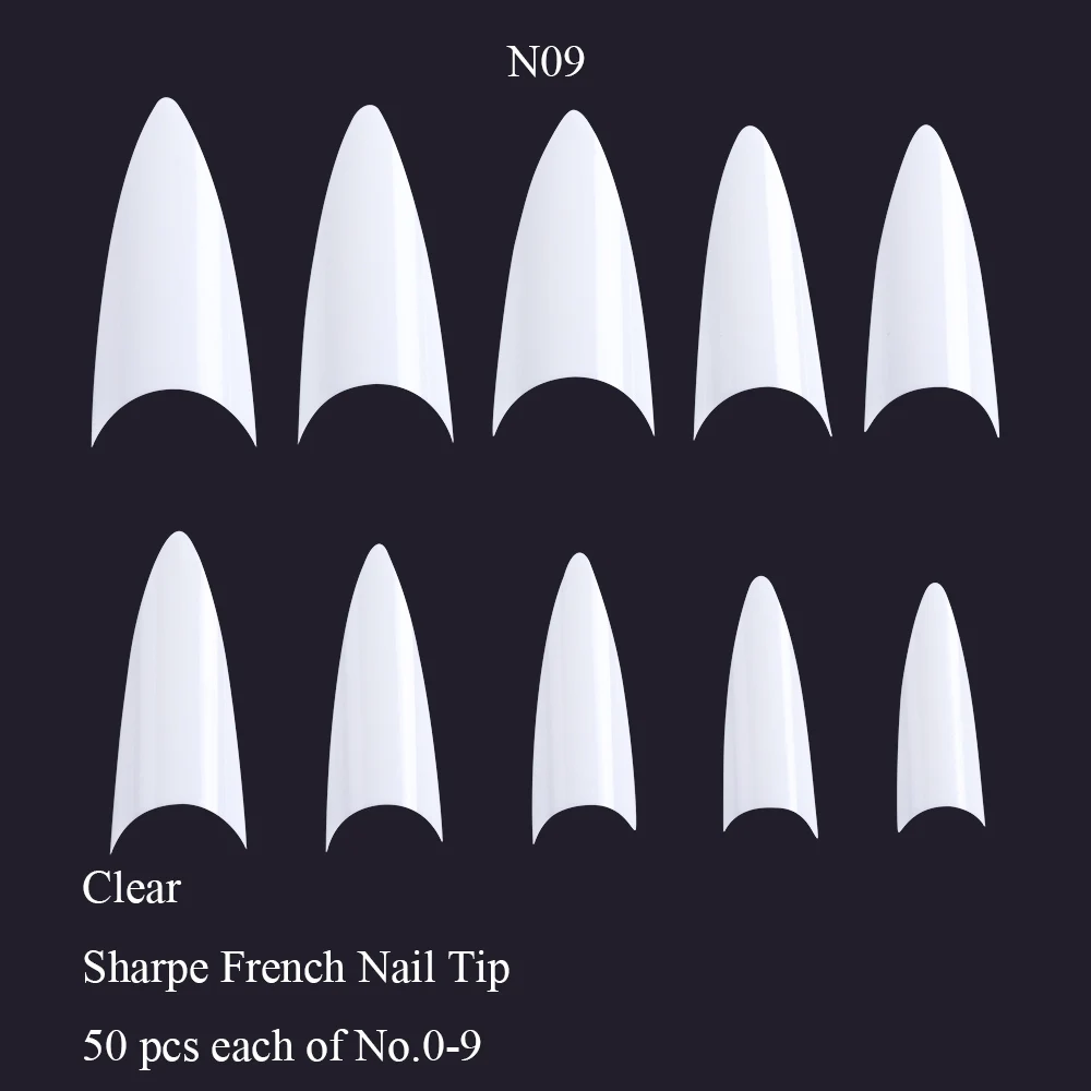 N09 Clear 500 шт акриловые накладные ногти, искусственные Искусственные Шпильки для ногтей, французские половинчатые накладные ногти для наращивания ногтей, Маникюрный Инструмент JI872 - Цвет: N09 Clear