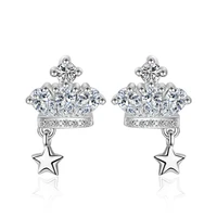 hot sale fashion jewelry new design crown shiny zircon 925 sterling silver stud earrings for women girls gift wholesale