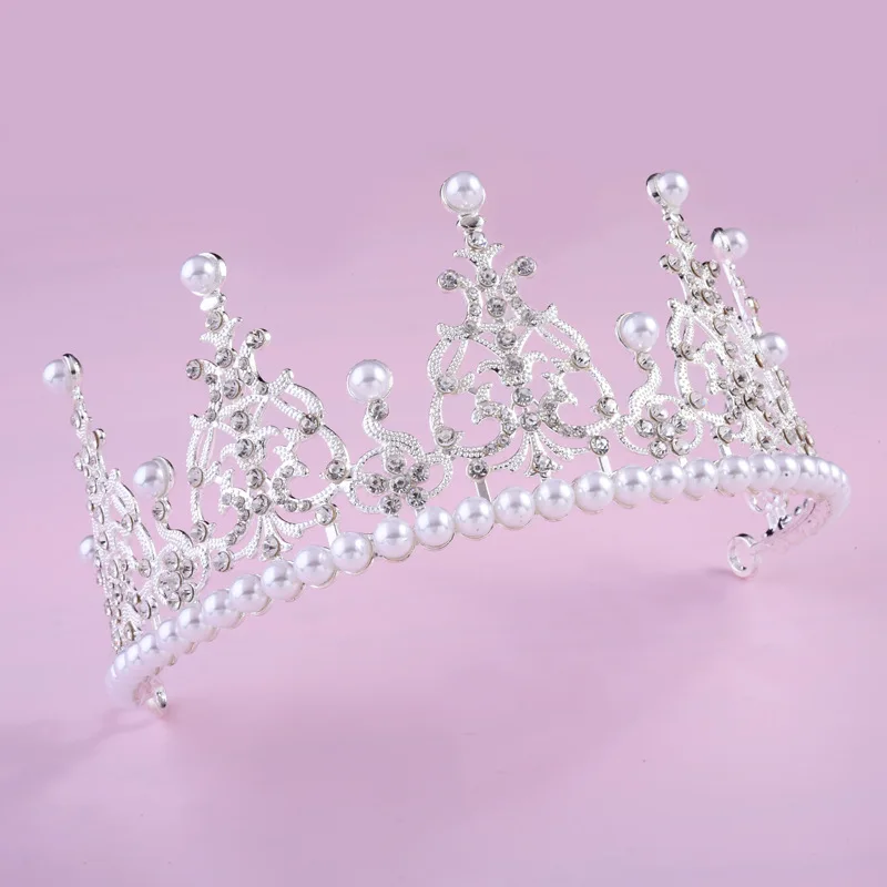 Fashion Noble Bride Pearl Rhinestone Queen Tiaras and Crown for Women Bridal Diadem Headdress Wedding Hair Accessories VL